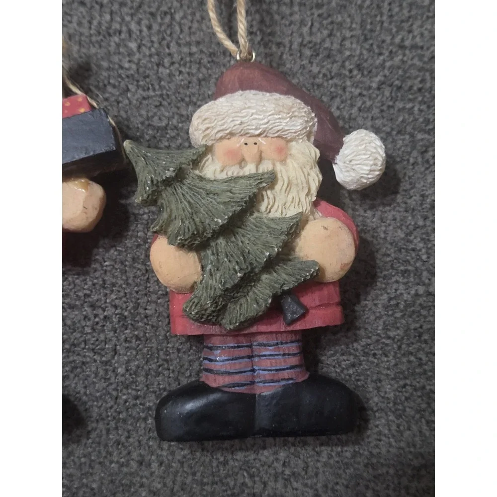 Set Of 2 Vintage 1997 Crazy Mountain Santa Claus Ornaments W/ Gifts & Tree 90s